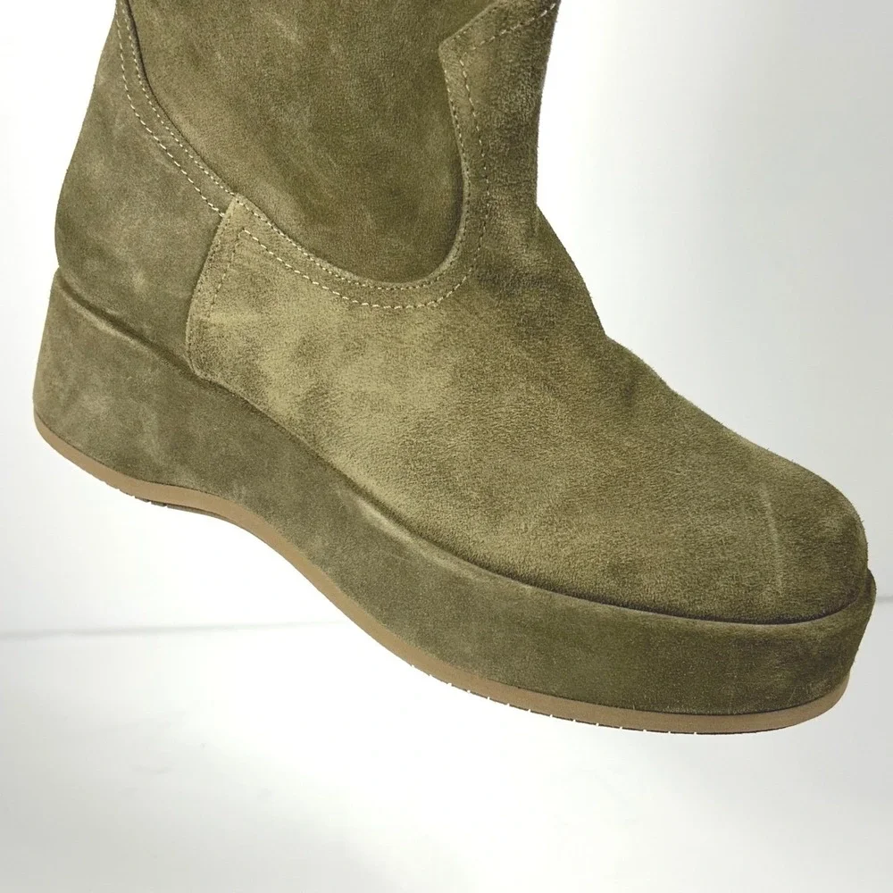 Paloma Barcelo Size 40 US 9.5 Olive Green Suede Over the Knee Platform Boots NEW